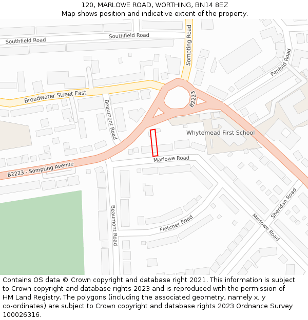 120, MARLOWE ROAD, WORTHING, BN14 8EZ: Location map and indicative extent of plot
