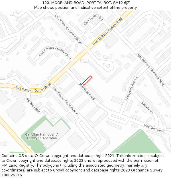 120, MOORLAND ROAD, PORT TALBOT, SA12 6JZ: Location map and indicative extent of plot