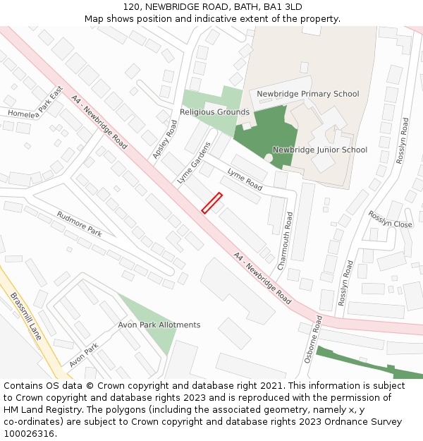 120, NEWBRIDGE ROAD, BATH, BA1 3LD: Location map and indicative extent of plot