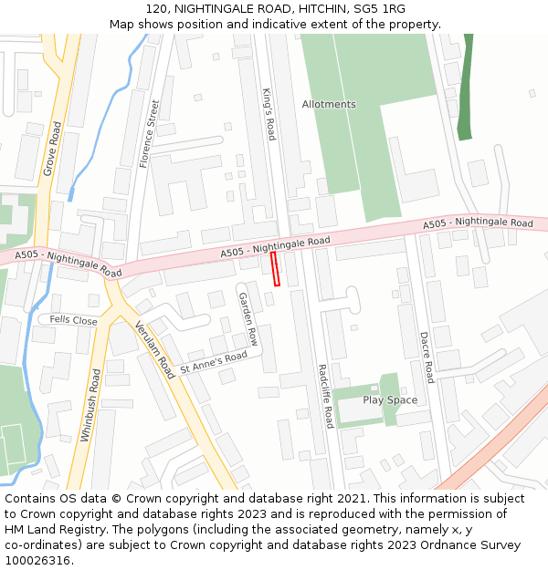 120, NIGHTINGALE ROAD, HITCHIN, SG5 1RG: Location map and indicative extent of plot