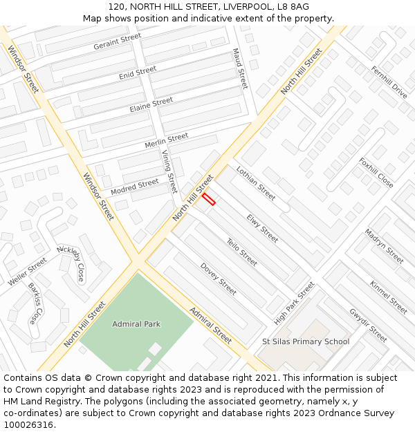 120, NORTH HILL STREET, LIVERPOOL, L8 8AG: Location map and indicative extent of plot
