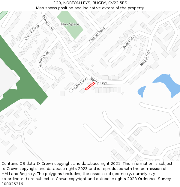 120, NORTON LEYS, RUGBY, CV22 5RS: Location map and indicative extent of plot