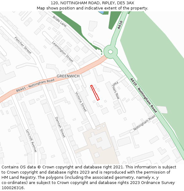 120, NOTTINGHAM ROAD, RIPLEY, DE5 3AX: Location map and indicative extent of plot