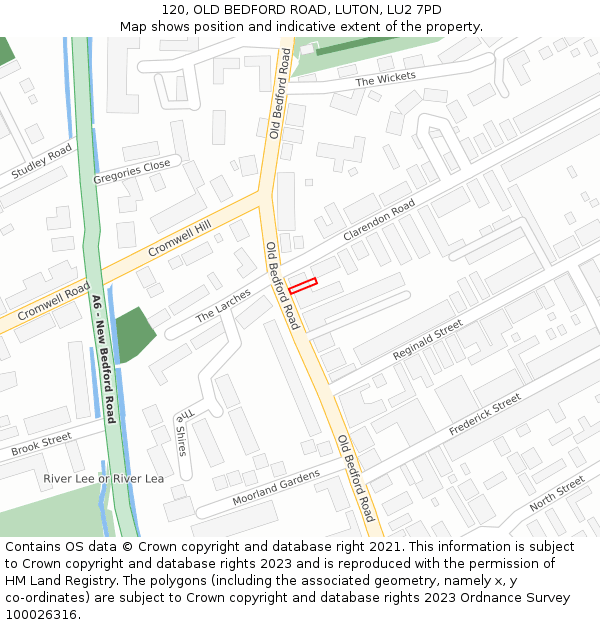 120, OLD BEDFORD ROAD, LUTON, LU2 7PD: Location map and indicative extent of plot