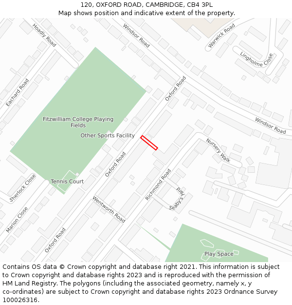 120, OXFORD ROAD, CAMBRIDGE, CB4 3PL: Location map and indicative extent of plot