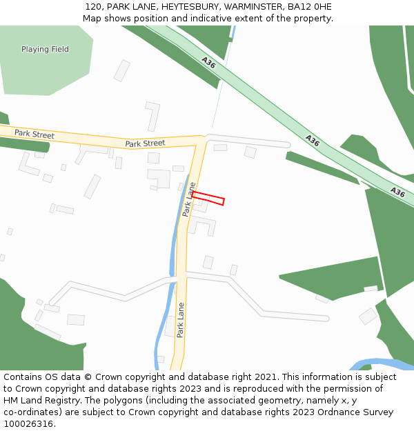 120, PARK LANE, HEYTESBURY, WARMINSTER, BA12 0HE: Location map and indicative extent of plot