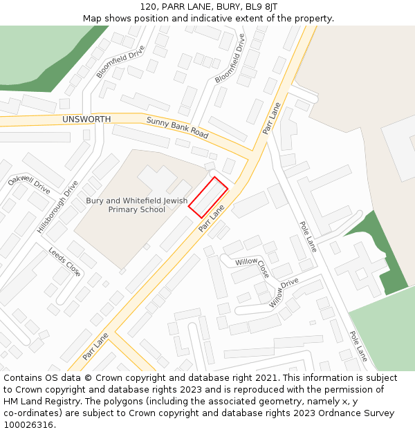 120, PARR LANE, BURY, BL9 8JT: Location map and indicative extent of plot