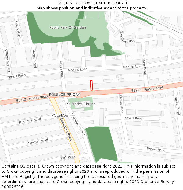 120, PINHOE ROAD, EXETER, EX4 7HJ: Location map and indicative extent of plot