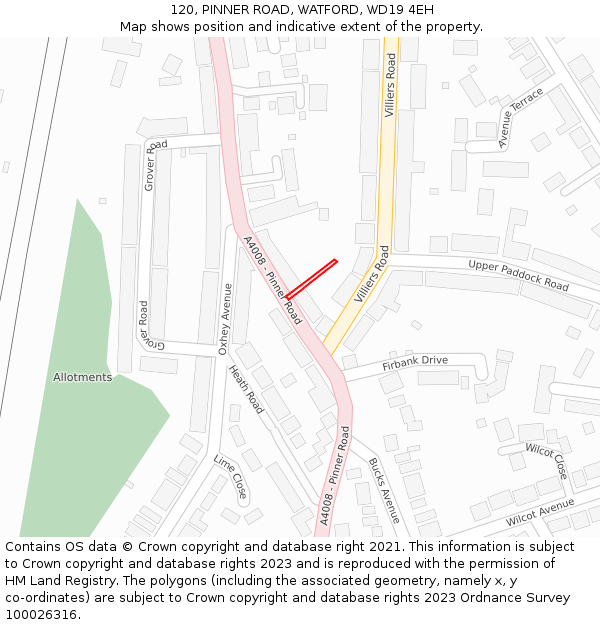 120, PINNER ROAD, WATFORD, WD19 4EH: Location map and indicative extent of plot