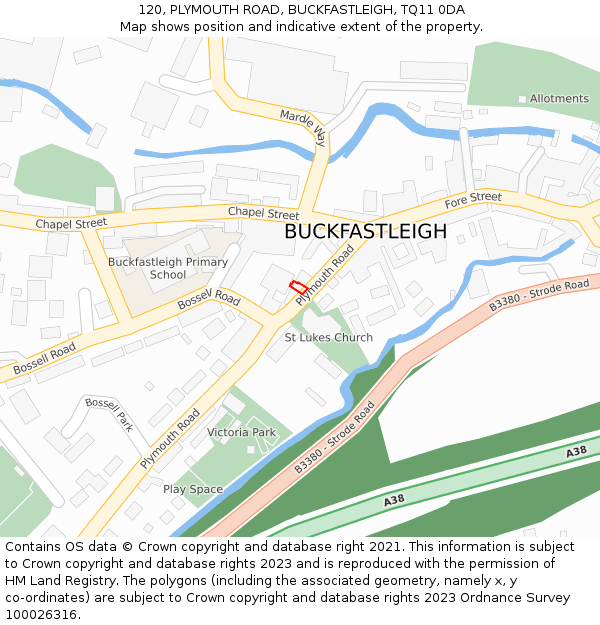 120, PLYMOUTH ROAD, BUCKFASTLEIGH, TQ11 0DA: Location map and indicative extent of plot