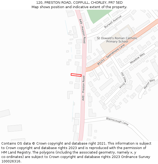 120, PRESTON ROAD, COPPULL, CHORLEY, PR7 5ED: Location map and indicative extent of plot