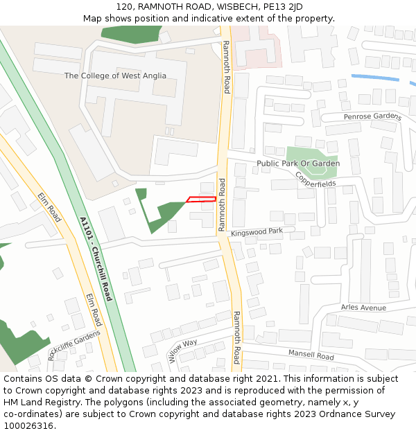 120, RAMNOTH ROAD, WISBECH, PE13 2JD: Location map and indicative extent of plot