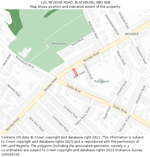 120, REVIDGE ROAD, BLACKBURN, BB2 6EB: Location map and indicative extent of plot