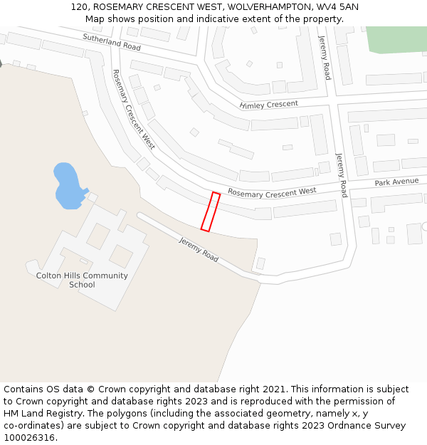 120, ROSEMARY CRESCENT WEST, WOLVERHAMPTON, WV4 5AN: Location map and indicative extent of plot