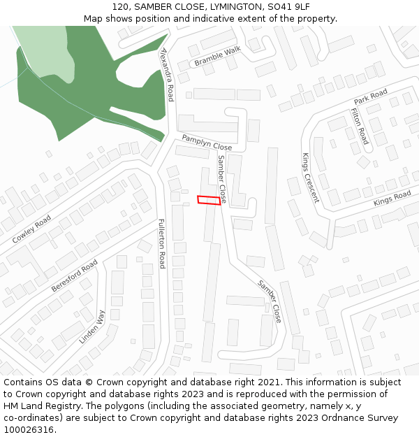 120, SAMBER CLOSE, LYMINGTON, SO41 9LF: Location map and indicative extent of plot