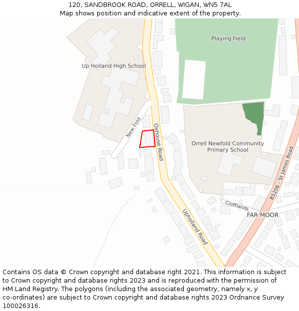 120, SANDBROOK ROAD, ORRELL, WIGAN, WN5 7AL: Location map and indicative extent of plot