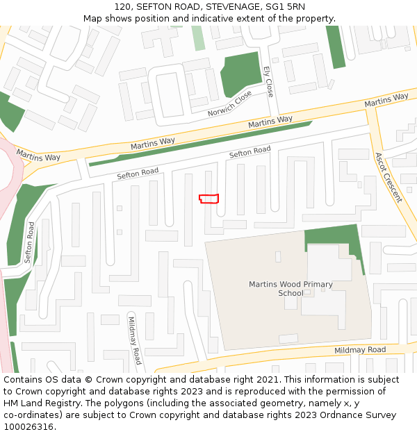 120, SEFTON ROAD, STEVENAGE, SG1 5RN: Location map and indicative extent of plot