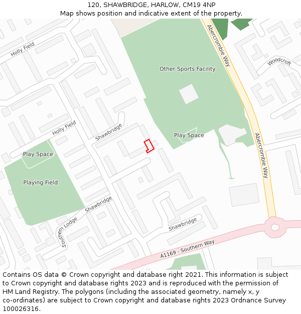 120, SHAWBRIDGE, HARLOW, CM19 4NP: Location map and indicative extent of plot