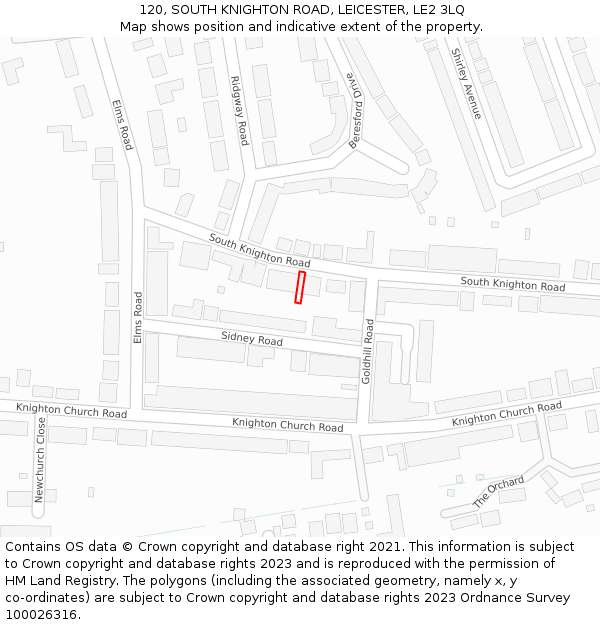 120, SOUTH KNIGHTON ROAD, LEICESTER, LE2 3LQ: Location map and indicative extent of plot