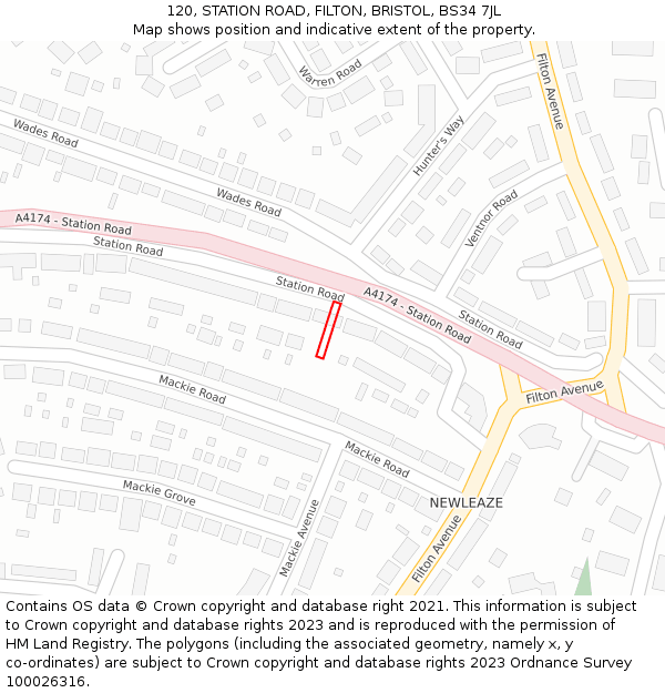 120, STATION ROAD, FILTON, BRISTOL, BS34 7JL: Location map and indicative extent of plot