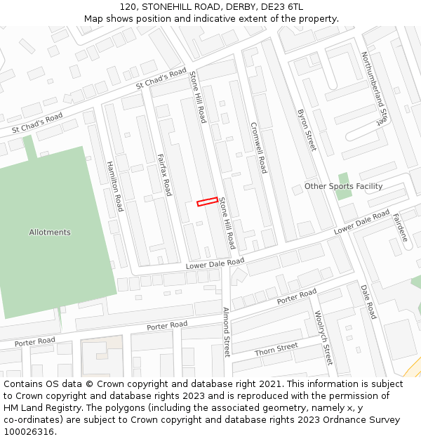 120, STONEHILL ROAD, DERBY, DE23 6TL: Location map and indicative extent of plot