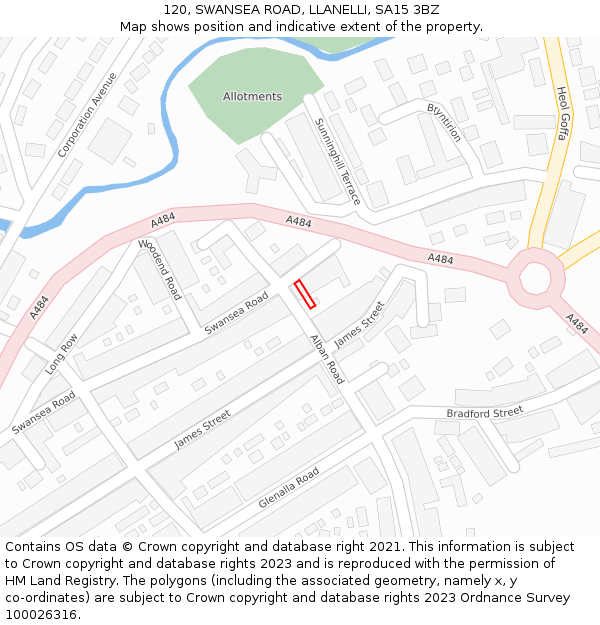 120, SWANSEA ROAD, LLANELLI, SA15 3BZ: Location map and indicative extent of plot