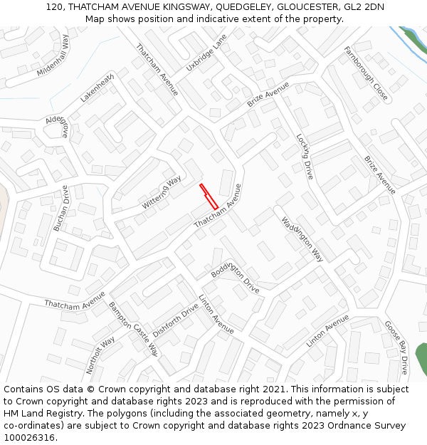 120, THATCHAM AVENUE KINGSWAY, QUEDGELEY, GLOUCESTER, GL2 2DN: Location map and indicative extent of plot