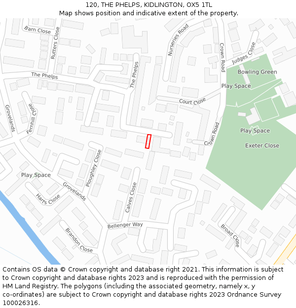 120, THE PHELPS, KIDLINGTON, OX5 1TL: Location map and indicative extent of plot