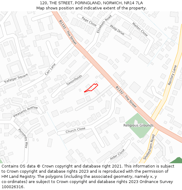 120, THE STREET, PORINGLAND, NORWICH, NR14 7LA: Location map and indicative extent of plot