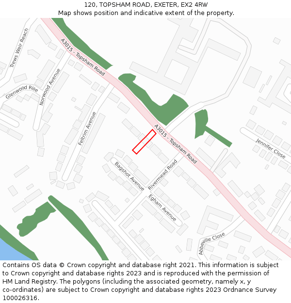 120, TOPSHAM ROAD, EXETER, EX2 4RW: Location map and indicative extent of plot