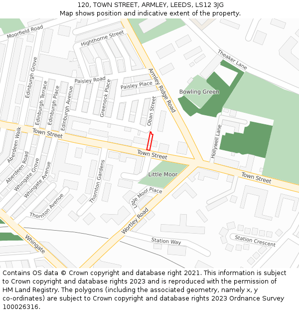 120, TOWN STREET, ARMLEY, LEEDS, LS12 3JG: Location map and indicative extent of plot