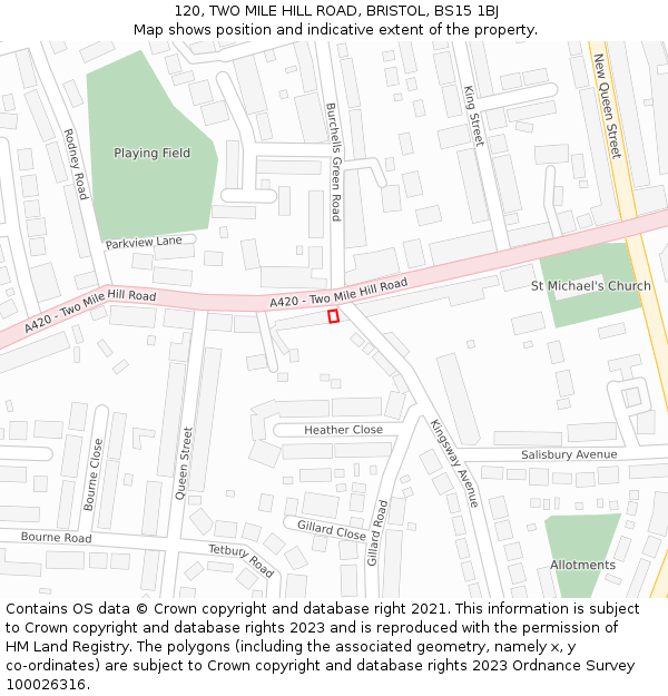 120, TWO MILE HILL ROAD, BRISTOL, BS15 1BJ: Location map and indicative extent of plot
