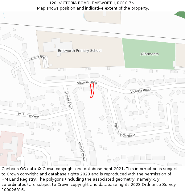 120, VICTORIA ROAD, EMSWORTH, PO10 7NL: Location map and indicative extent of plot