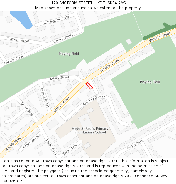 120, VICTORIA STREET, HYDE, SK14 4AS: Location map and indicative extent of plot