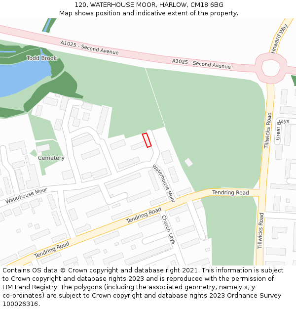 120, WATERHOUSE MOOR, HARLOW, CM18 6BG: Location map and indicative extent of plot
