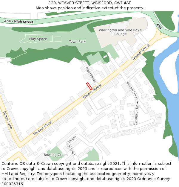 120, WEAVER STREET, WINSFORD, CW7 4AE: Location map and indicative extent of plot