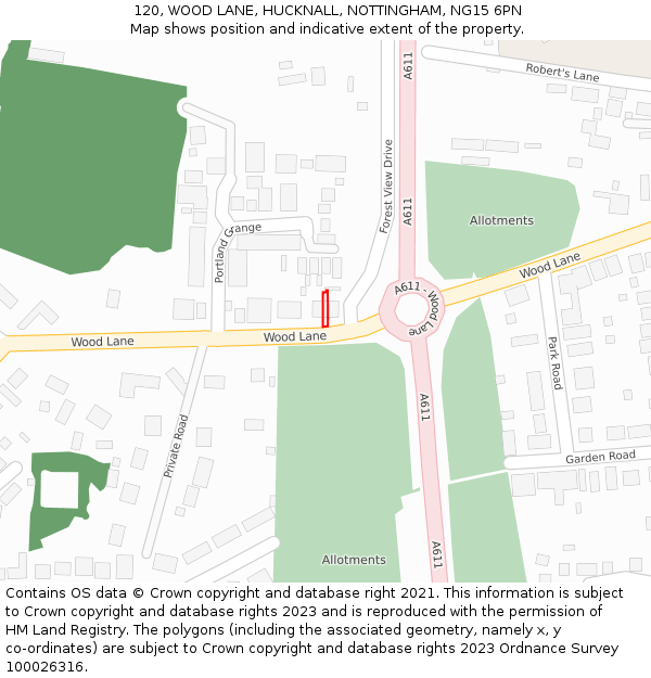 120, WOOD LANE, HUCKNALL, NOTTINGHAM, NG15 6PN: Location map and indicative extent of plot