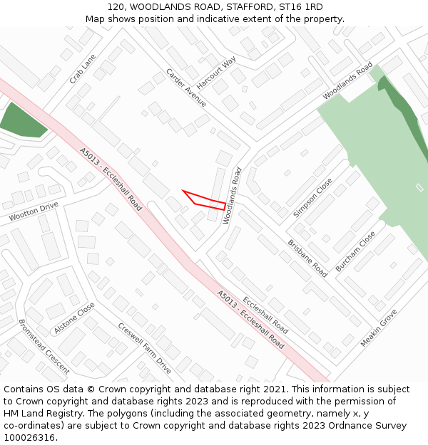 120, WOODLANDS ROAD, STAFFORD, ST16 1RD: Location map and indicative extent of plot