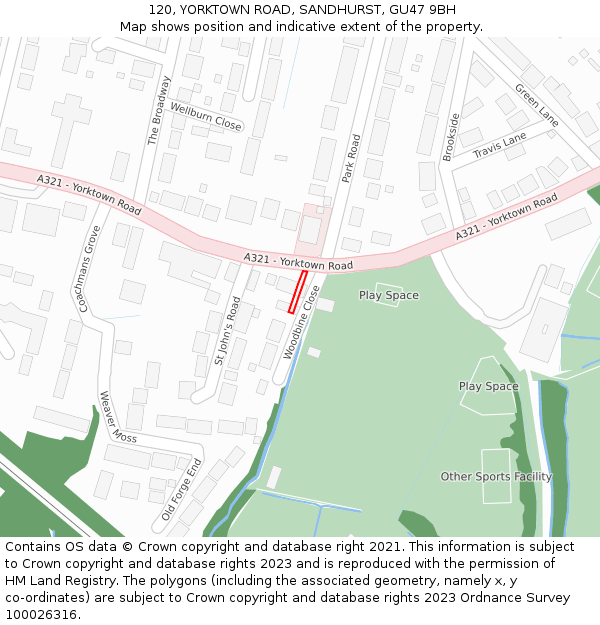120, YORKTOWN ROAD, SANDHURST, GU47 9BH: Location map and indicative extent of plot