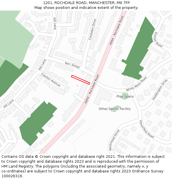 1201, ROCHDALE ROAD, MANCHESTER, M9 7FP: Location map and indicative extent of plot