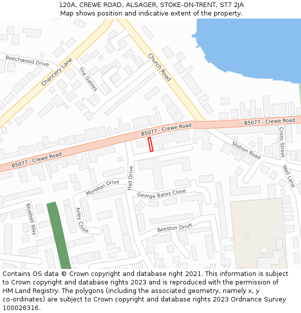 120A, CREWE ROAD, ALSAGER, STOKE-ON-TRENT, ST7 2JA: Location map and indicative extent of plot