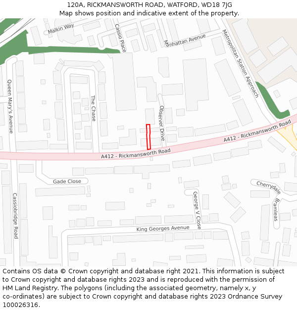 120A, RICKMANSWORTH ROAD, WATFORD, WD18 7JG: Location map and indicative extent of plot