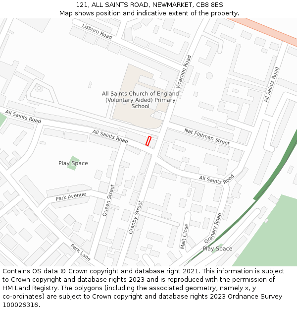 121, ALL SAINTS ROAD, NEWMARKET, CB8 8ES: Location map and indicative extent of plot