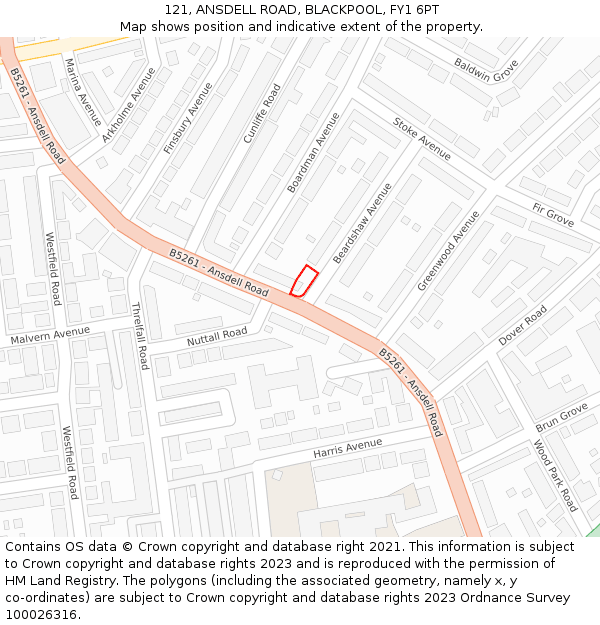 121, ANSDELL ROAD, BLACKPOOL, FY1 6PT: Location map and indicative extent of plot