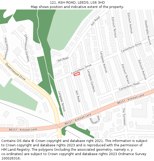 121, ASH ROAD, LEEDS, LS6 3HD: Location map and indicative extent of plot