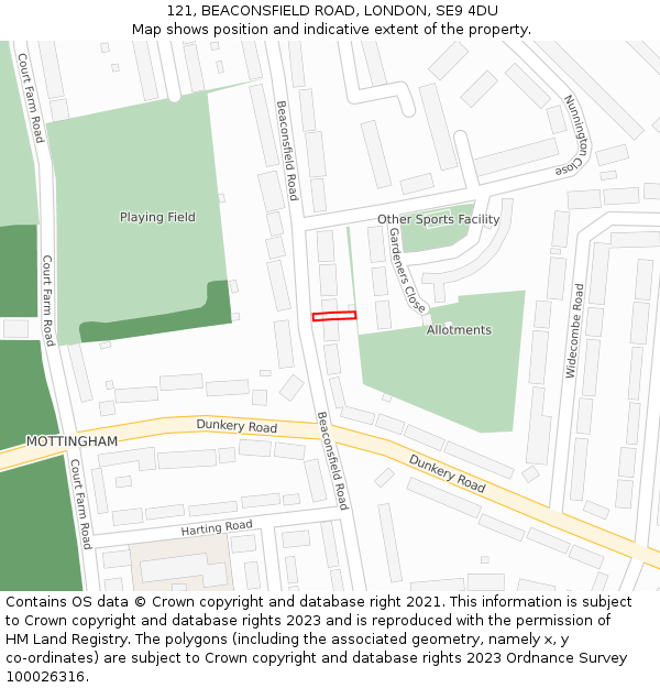 121, BEACONSFIELD ROAD, LONDON, SE9 4DU: Location map and indicative extent of plot