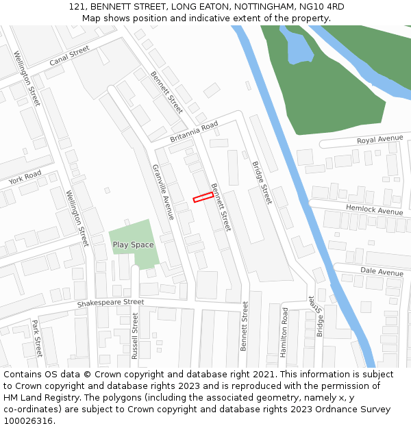 121, BENNETT STREET, LONG EATON, NOTTINGHAM, NG10 4RD: Location map and indicative extent of plot