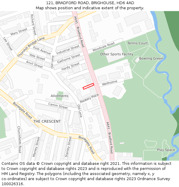 121, BRADFORD ROAD, BRIGHOUSE, HD6 4AD: Location map and indicative extent of plot