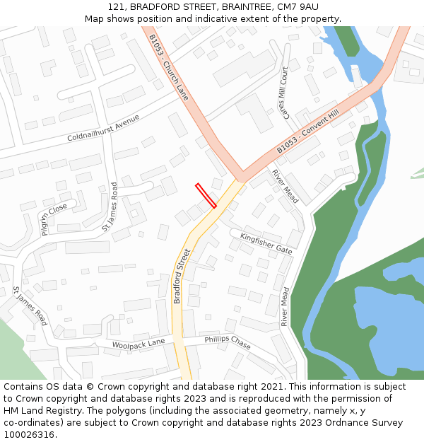 121, BRADFORD STREET, BRAINTREE, CM7 9AU: Location map and indicative extent of plot