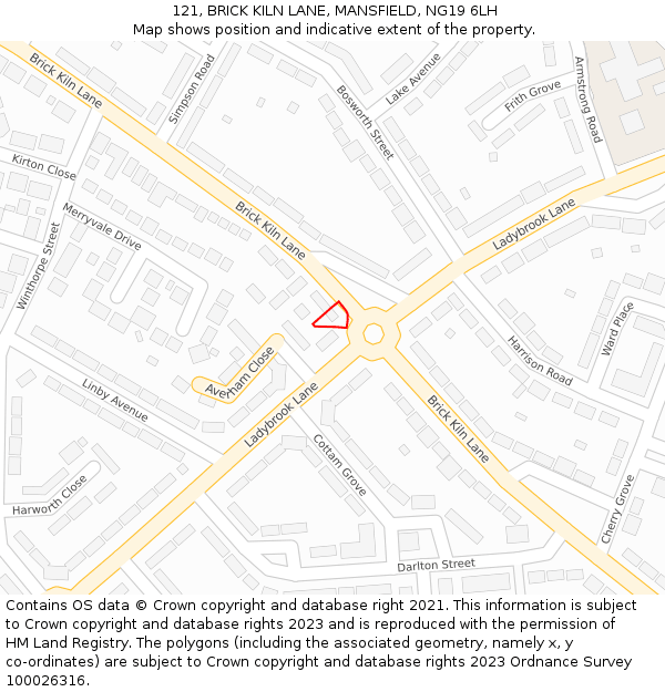 121, BRICK KILN LANE, MANSFIELD, NG19 6LH: Location map and indicative extent of plot